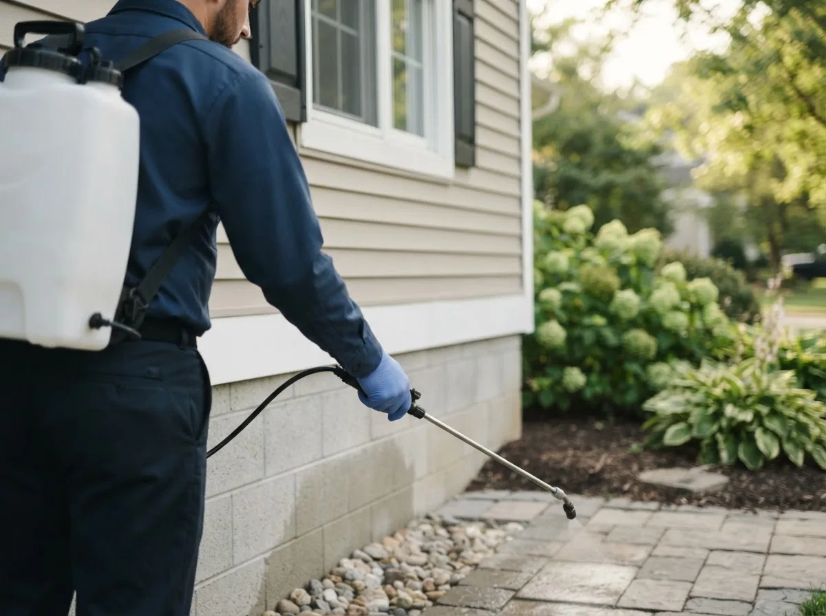 Pest control technician inspecting a home in Presque Isle, ME